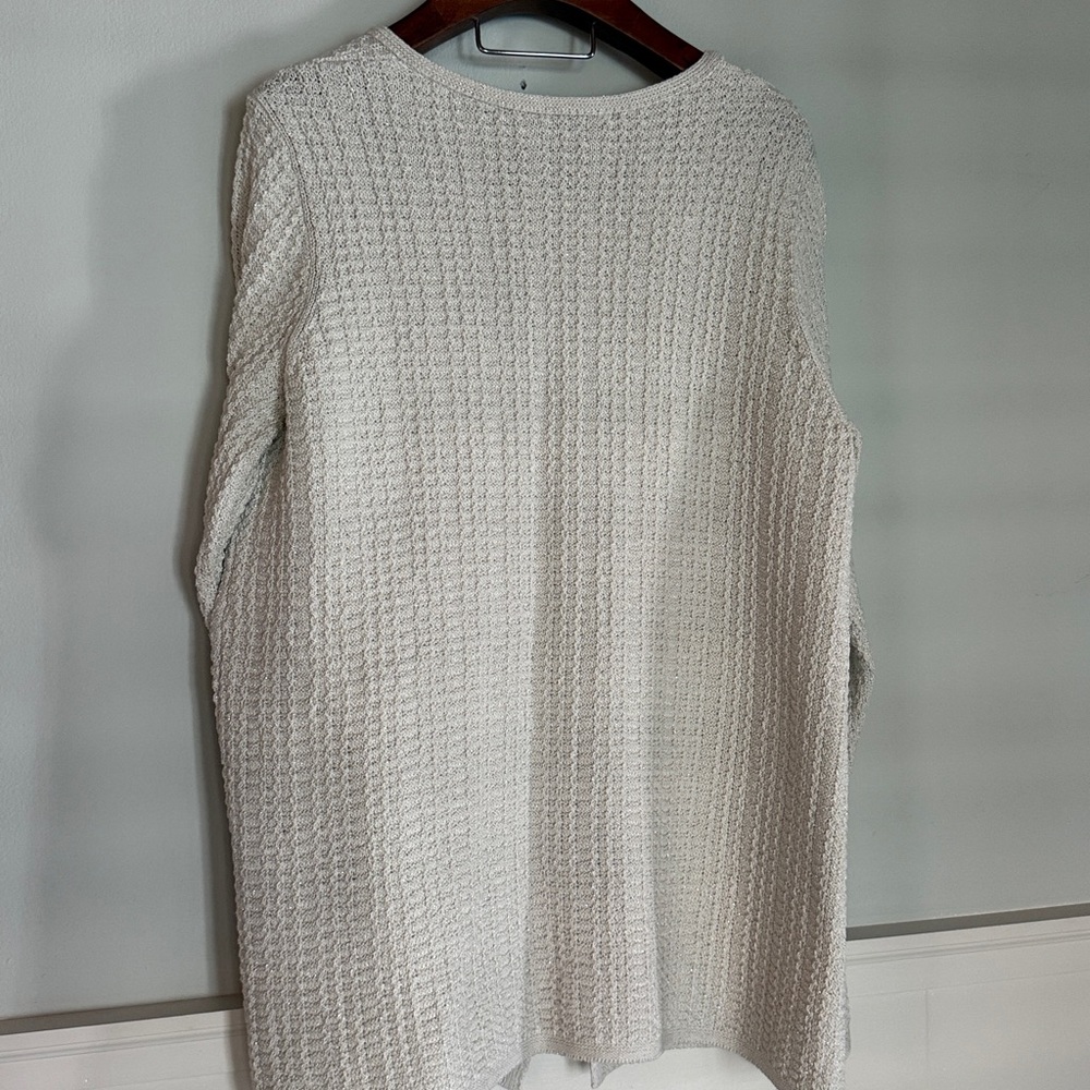 Talbots plus open front classic knit cotton cardigan sweater with silver buttons - Picture 5 of 9